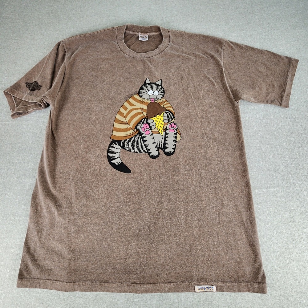 VTG 90s B Kliban Cat Crazy Shirts T Shirt XL Chocolate Dyed Hawaii Ice Cream USA
